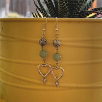 Earrings made of Aqua Fire Agates with silver heart drop