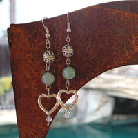 Earrings made of Aqua Fire Agates with silver heart drop