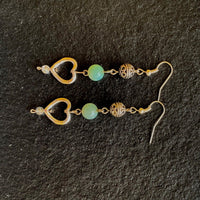 Earrings made of Aqua Fire Agates with silver heart drop