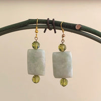 Earrings made of Green Harmony Jasper rectangles with green crystals
