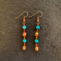 Earrings made of Rosary style earrings with Apatite beads and Copper crystals