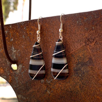 Black & White Banded Agate Teardrop Earrings