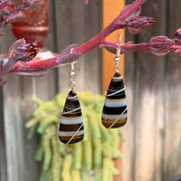 Black & White Banded Agate Teardrop Earrings