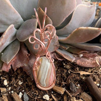Pendant made of Crazy Lace Agate with Rose Gold Wrap; 5/8" w x 2 1/8" h, incl bail
