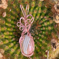 Pendant made of Crazy Lace Agate with Rose Gold Wrap; 5/8" w x 2 1/8" h, incl bail