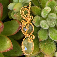 Pendant made of Double stone Rose Cut Prehnite -round & oval - in gold wrap; .5" w x 2 1/8 H, INCL BAIL