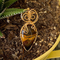 Pendant made of Natural Desert Jasper Teardrop stone with gold wire wrap; 7/8" w x 2" long, incl bail