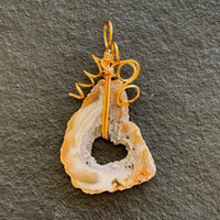 Pendant made of Gold & White Agate Geode w/gold wrap; 1.25" x 2.25" incl bail