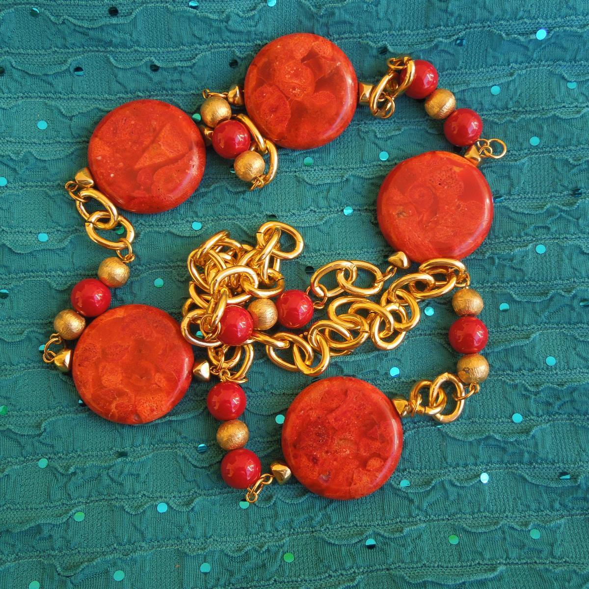 Coral Necklace & Earrings Branch Coral Red Coral Sea Life Natural Coral  Large Long Chunky Nugget Bead Handmade 2 Piece SET – Schooner Chandlery