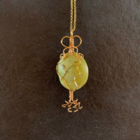 Pendant made of Lemon Chrysoprase oval stone w/ gold wrap; 1.1" x 3" incl bail