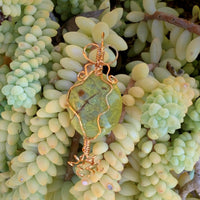 Pendant made of Lemon Chrysoprase oval stone w/ gold wrap; 1.1" x 3" incl bail