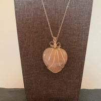 Pendant made of Large Rose Quartz Heart w/Silver wrap; 2.5" incl bail