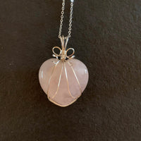 Pendant made of Large Rose Quartz Heart w/Silver wrap; 2.5" incl bail