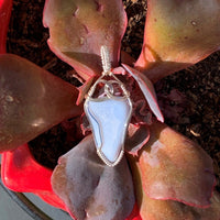 Pendant made of Blue Lace Agate with silver wrap; 1" w x 2 3/8" h incl bail