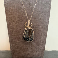 Pendant made of Large Indigo Gabbro stone with silver wrap; 1.25" w x 2.25" h, incl bail