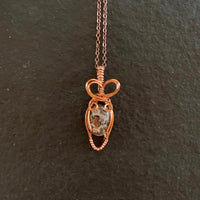 Pendant made of Mini Leopard Jasper with copper wrap; 5/8" w x 1.58" h, incl bail