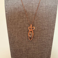 Pendant made of Mini Leopard Jasper with copper wrap; 5/8" w x 1.58" h, incl bail