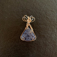 Pendant made of Dumortierite Triangle with silver wrap; 1.25" w x 2" h, incl bail