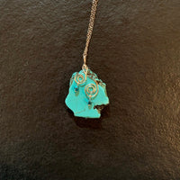 Pendant made of Turquoise Slab Nugget Pendant with Silver Wrap; 1 3/8' w x 2" long Incl bail