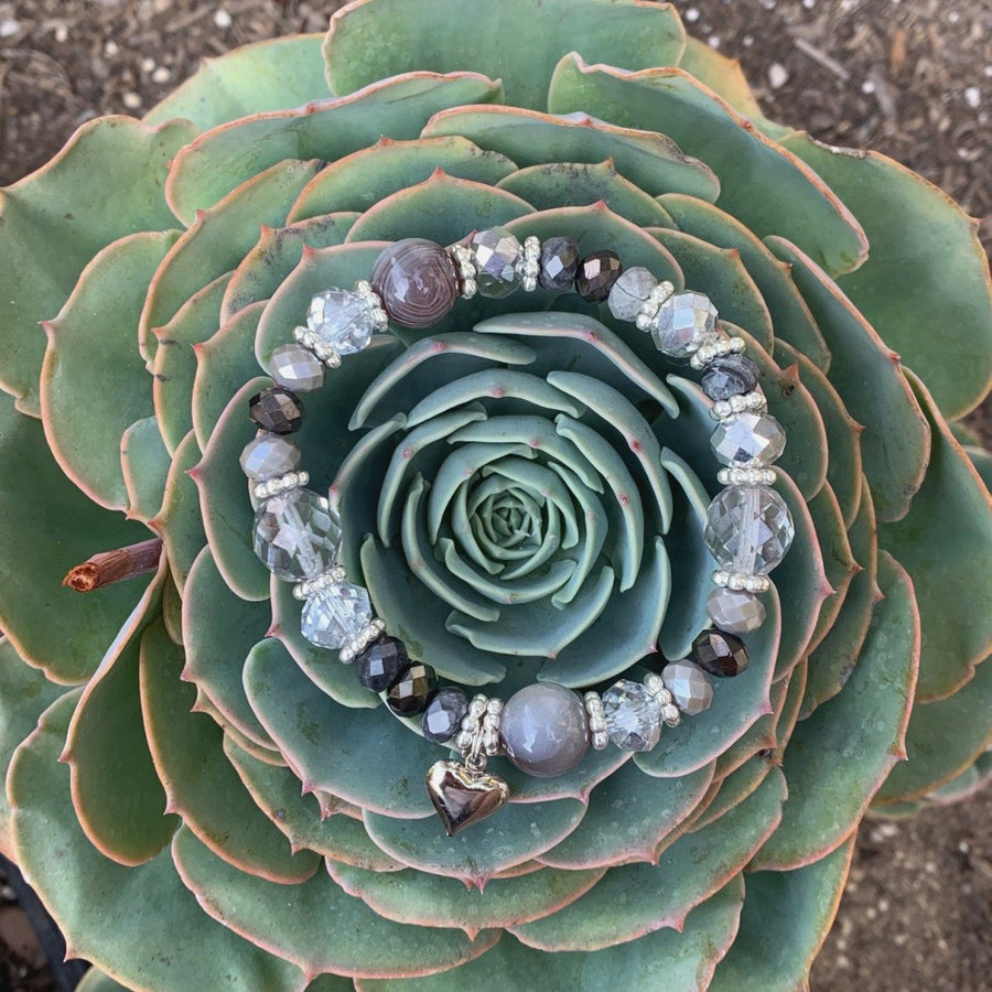 A bracelet made of Botswana round beads with crystal rondels