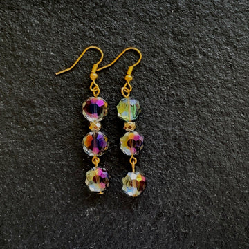 Earrings made of Aurora coin crystals with gold rondels