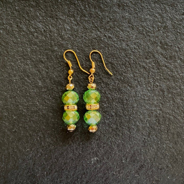 Earrings made of Green Crystals & gold rondels