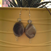 Earrings made of Botswana Agate ovals with silver crystal rondels