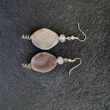 Earrings made of Botswana Agate ovals with silver crystal rondels