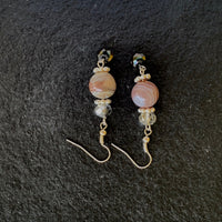 Earrings made of Round Botswana Agate beads with crystal dangle