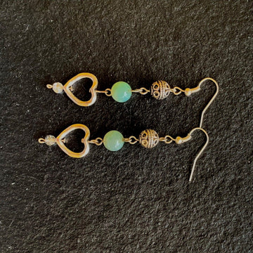 Earrings made of Aqua Fire Agates with silver heart drop