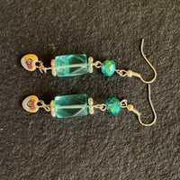 Earrings made of Aqua Quartz nuggets with silver drop