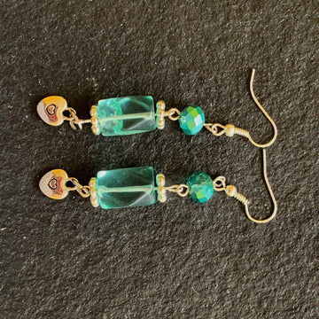 Earrings made of Aqua Quartz nuggets with silver drop