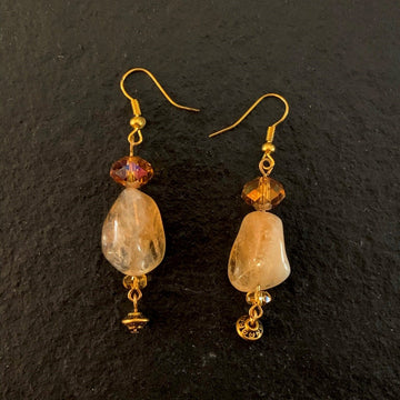 Earrings made of Citrine Quartz with crystal rondel & gold dangle