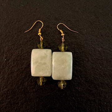 Earrings made of Green Harmony Jasper rectangles with green crystals