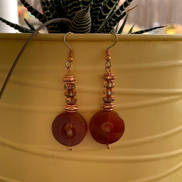 Earrings made of Carnelian Donuts with copper beads & crystals