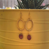 Earrings made of Red Poppy Jasper Nuggets in copper wire wrapped hoop