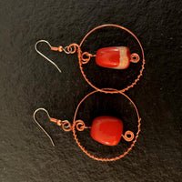 Earrings made of Red Poppy Jasper ovals with red agates & gold crystal dangle