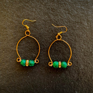 Earrings made of Malachite faceted beads on gold wire