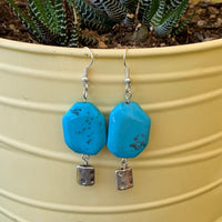 Earrings made of Turquoise hexagon with silver dangle