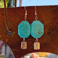 Earrings made of Turquoise hexagon with silver dangle