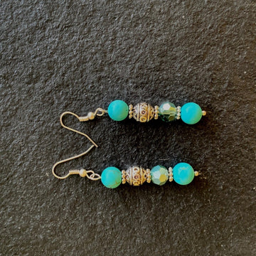 Earrings made of Turquoise Rounds with turquoise crystals & silver bead