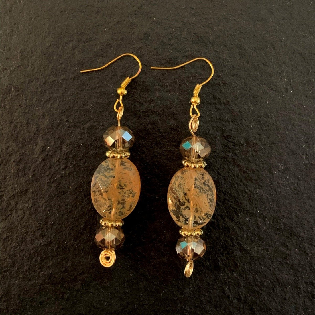 Earrings made of Large Golden Dendritic Agates with crystal rondels