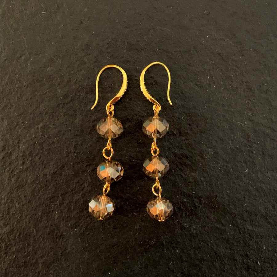 Earrings made of Taupe Crystal Rondels with gold & crystal ear wire