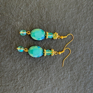 Earrings made of Turquoise Crystal Ovals with crystal rounds and gold accents