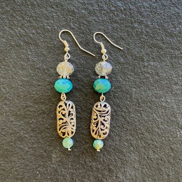 Earrings made of Crystal Turquoise Rondels with silver accent bead