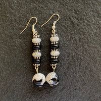 Earrings made of Zebra Jasper round with black onyx & silver accents