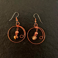 Earrings made of Copper round with copper cystals