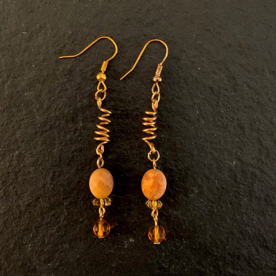 Earrings made of Gold dangle with Jasper & Citrine Drops