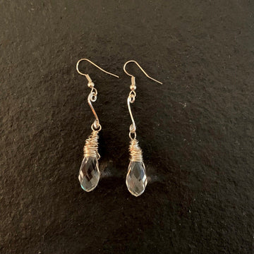 Earrings made of Crystal clear briolettes with silver messy wrap