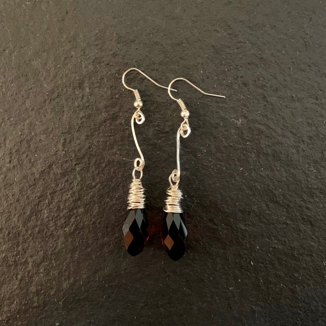 Earrings made of Brown Crystal Briolettes with silver messy wrap